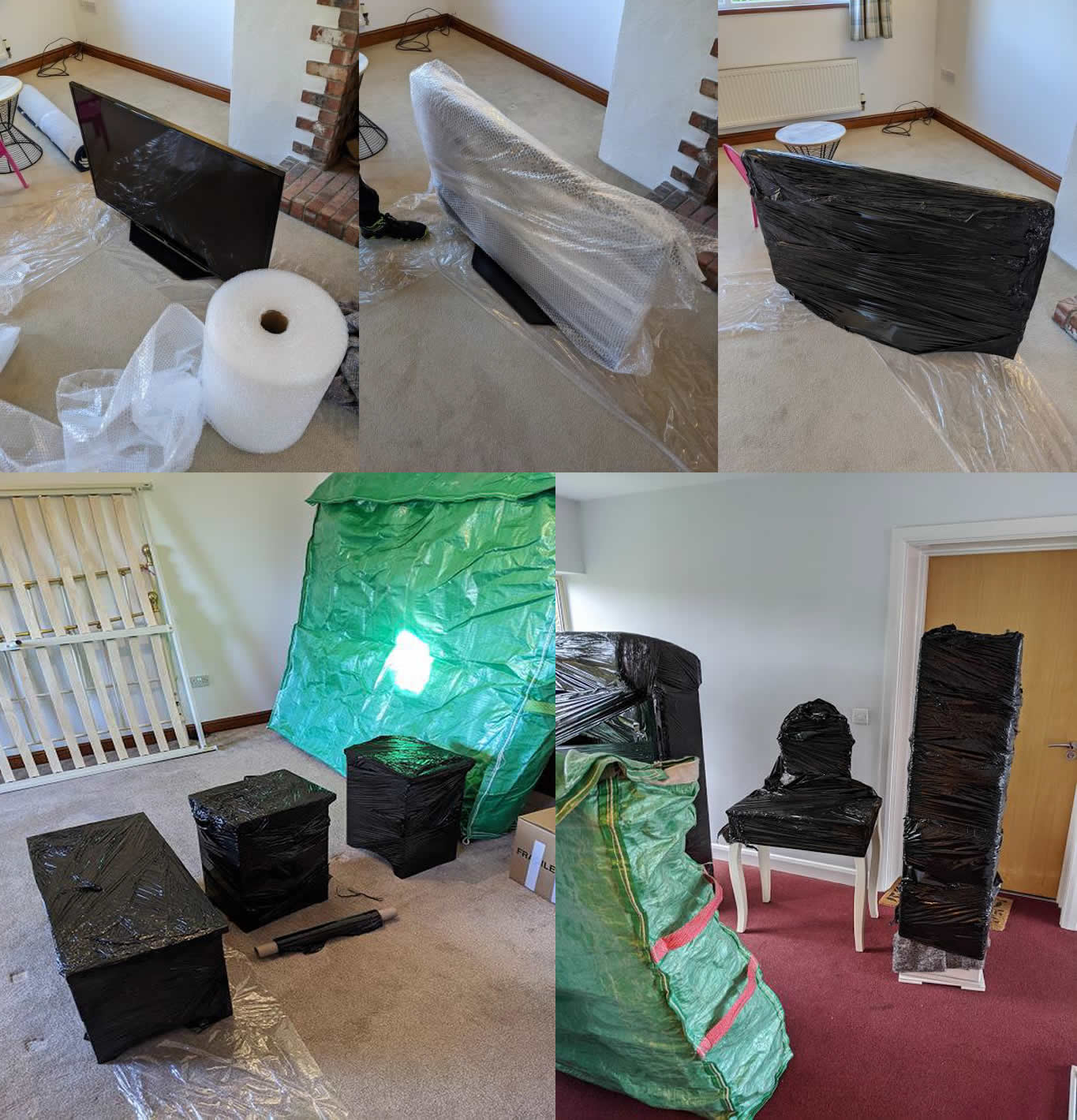 Television and fragile items wrapped and secured inside a removal van