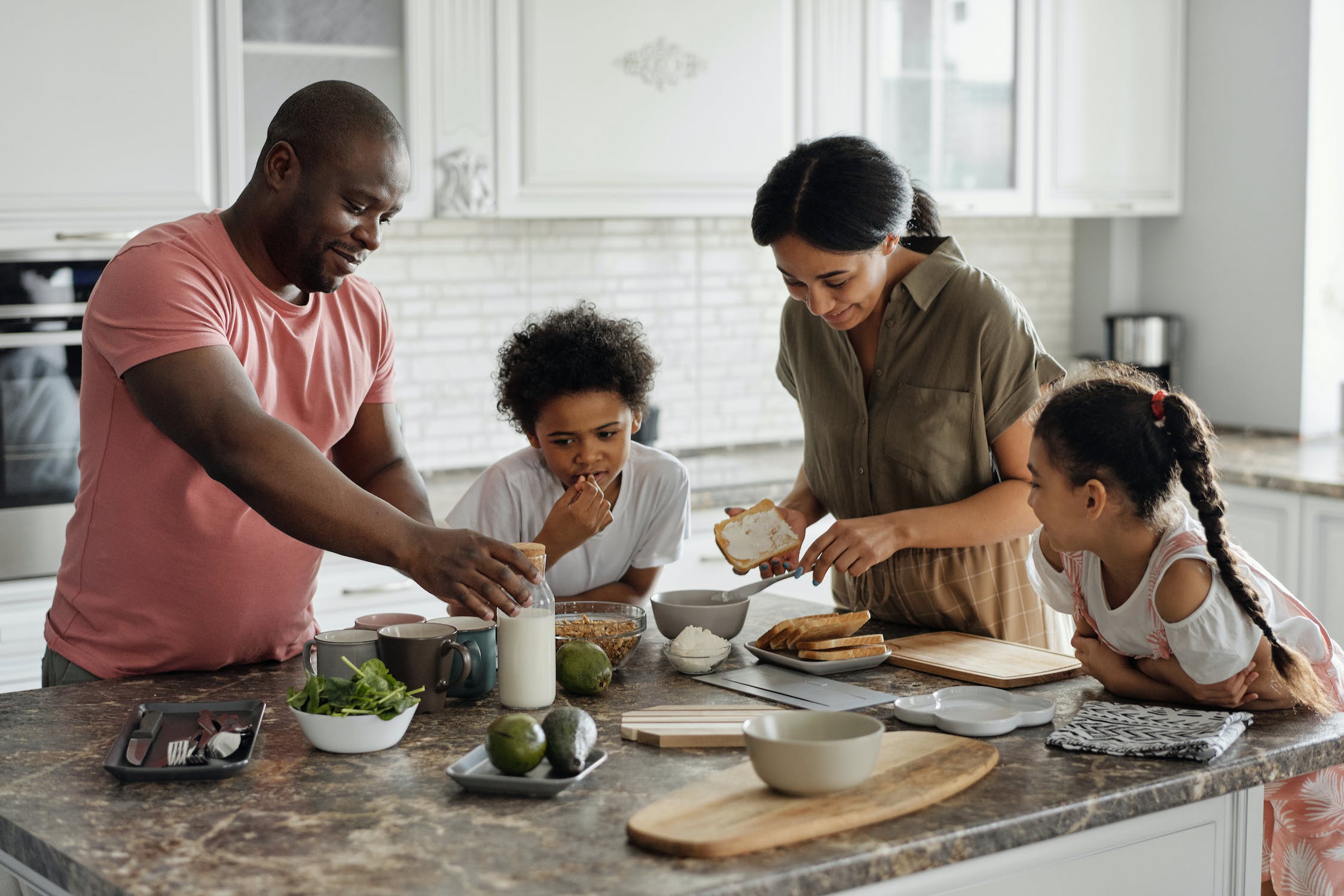 A family making lunch together